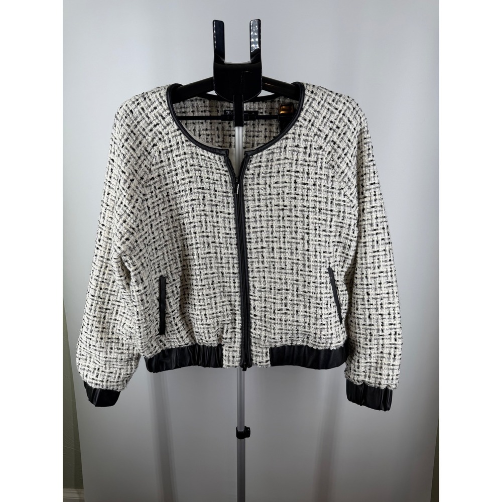 7th Avenue Design Studio NY&Co Tweed Bomber Jacket Black White Metallic XL
